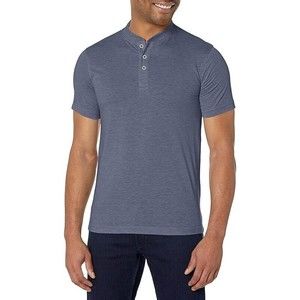 VTG 1946 Henley T-Shirt Mens L Blue Linen Cotton Poly Blend Short Sleeve NEW